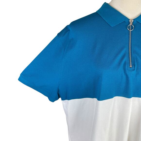 Nike NWT Women's Dri-Fit Teal White Colorblock Pique Knit Quarter Zip Golf Polo - Picture 8 of 13